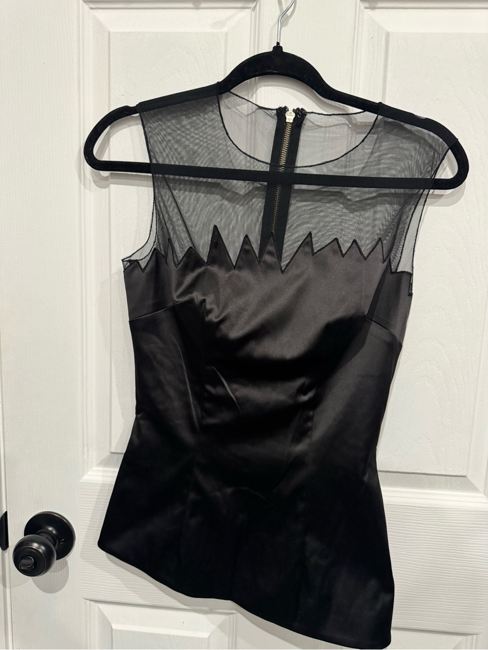 Black Satin Tank with Sheer Mesh Yoke